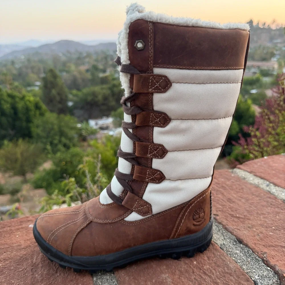 Timberland Mount Hope Waterproof Winter Boot Brown Cream 6910B Women 6 Primaloft